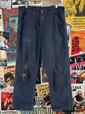 VTG Sears Union Workwear Carpenter Denim Jeans Dark Indigo Vat Dyed 35x28 • $29.95