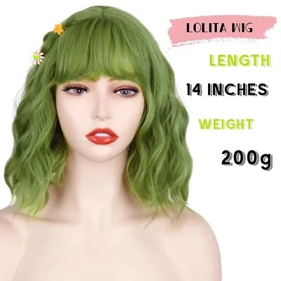 Short Bob Wig With Bangs Synthetic Heat Safe Cosplay Party Lolita Wigs For Girls • £45