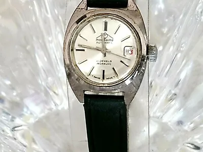 Vintage Mondaine Automatic Swiss 21Jewels  Date Silver-Dial Womens Watch  (18) • $89