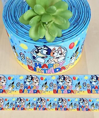 7/8 1.5 & 3  (1 YD) Bluey Birthday Boy Grosgrain Ribbon Bingo Bluey Balloons  • $1.25