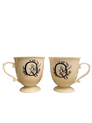 TWO ANTHROPOLOGIE Coffee Tea Cup Mug Footed Monogram Initial Q Missus Style EUC! • $32