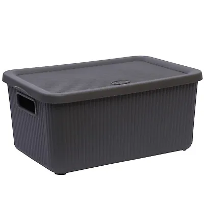 £10.89 • Buy 14 LTR Large Plastic Storage Rib Box With Lid GREY Kitchen Toy Basket Container
