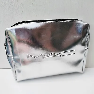 MAC Silver Large Makeup Cosmetic Bag Travel Toiletry Pouch Purse Case New! • $29.95