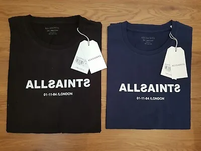 All Saints Logo Patterned Organic Cotton T-shirt Black Navy Blue • £25.99