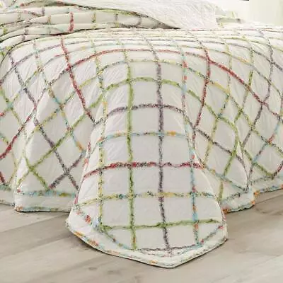 Laura Ashley Quilt Reversible Cotton Ruffled Diamond Floral Multicolored King • $91.48