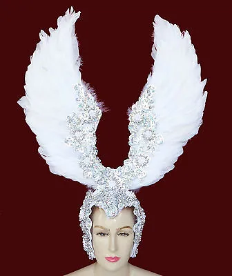 Da NeeNa H018A Vegas Showgirl Cabaret Drag White Angel Wing Hat Headdress	 • $304.03