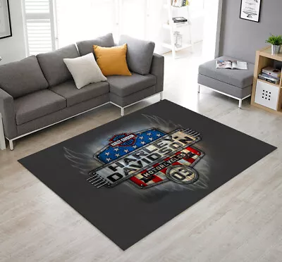 Harley Davidson Rug Biker Rug Motorcycle Rug Harley Decor Usa Flag Carpet • $22.32