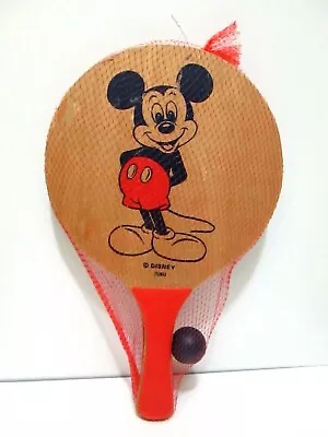 Vtg Walt Disney Mickey Mouse Beach Wooden Paddle Ball Set • £19.25