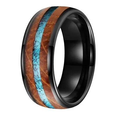 Mens Polished Tungsten Ring Wood Turquoise 8MM Silver Birthday Gift Jewelry • $79.99