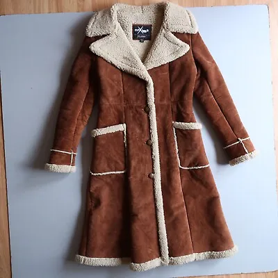 Wilsons Leather Maxima Brown Long Suede Leather Jacket Faux Sherpa Lined Small • $195