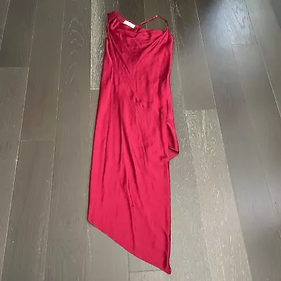 Michelle Mason Dress Womens Size 4 Red 100% Silk Maxi Asymmetric Strap Casual • $93.71