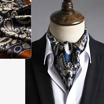 100 Silk Scarf Vintage Paisley Men Square Neckerchief Suit Shirt Cravat Blue • $8.49