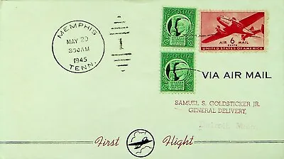 USA 1945 WWII AIRMAIL FIRST FLIGHT FROM MEMPHIS TENN TO DETROIT MICH COVER W/ 3v • $5.50