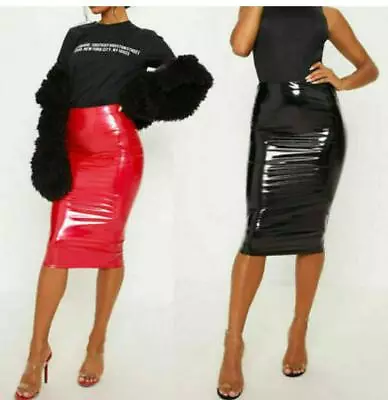 £8.99 • Buy Women's PVC Vinyl Bodycon Midi Skirt Ladies Party Wet Look Pencil Skirt 8 To 18