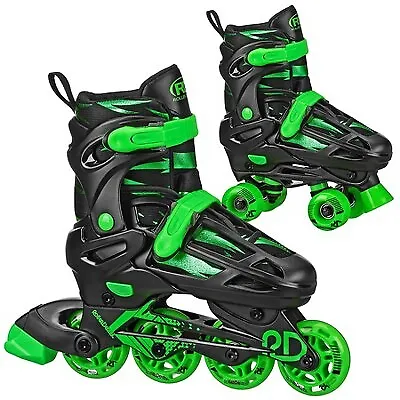 Green Wire Kids' Inline-Quad Combo Skates - Black/Green (3-6) • $16.99