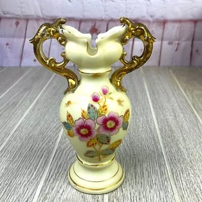 Vintage Victoria Carlsbad Austrian Double Gold Handle Floral Porcelain Vase. • $29.25