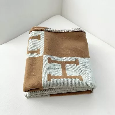 £1200 • Buy Hermes Avalon Throw Blanket In Écru And Camel, Brown, Merino Wool