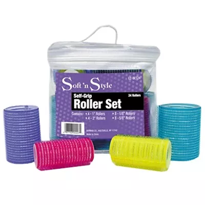 St-ez-set24 Barber Salon Beauty Soft N Style Self Grip Hair Curl Roller Set 24pc • $13.99