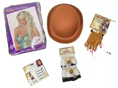 Lot 5 Steampunk Accessories Derby Hat Wig Fishnet Thigh Highs Wrist Cuffs Gloves • $20