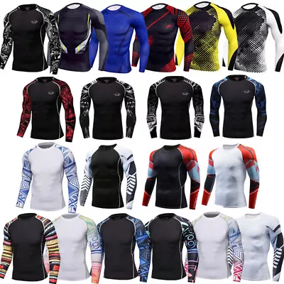 Men Compression Quick Dry Top Long Sleeve Tights Under Base Layer Gym T-shirts • $14.33