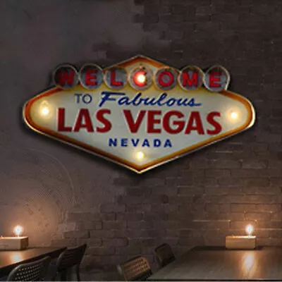 Vintage LED Light Metal Neon Signs Welcome To Las Vegas Pub Cafe Wall Decor • $29.45