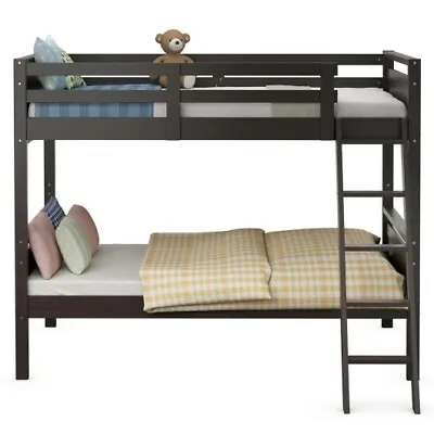 $398.35 • Buy Costway Twin Over Twin Bunk Bed Convertible 2 Individual Beds Wooden Espresso