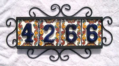 4 BLUE Mexican Tiles House Numbers High Relief & Horizontal Frame • $47