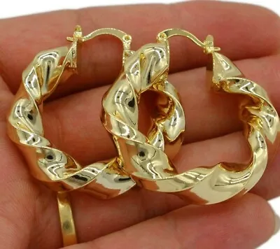 Hoop Creole Earrings Chic Twist Hoops 18K Gold Plated 30mm Pair • £7.99