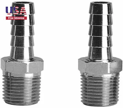 1/4  Hose Barb To 3/8  Male NPT Home Brew Fitting Water Fuel Air SS304 (2 Pcs) • $15.99