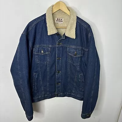 Vintage Ely Outerwear Sherpa Lined Denim Trucker Blue Jean Jacket Men L • $65