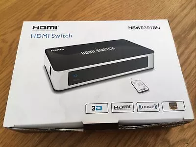 Maplin Hdmi 3 Port / Way Smart Auto Switch With Remote - Hsw0301bn -rrp £29.99 • £18