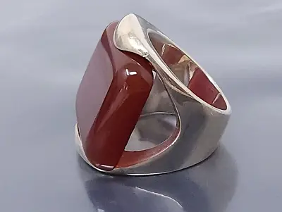 $185 • Buy Vintage Modern Art Sterling Silver Carnelian Men Band Ring Size 8