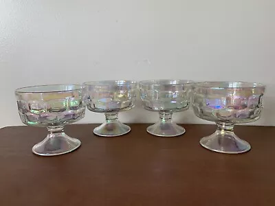 4 Vintage Colonial Iridescent Federal Glass Dessert Bowls Footed Thumbprint 60s • $24.99