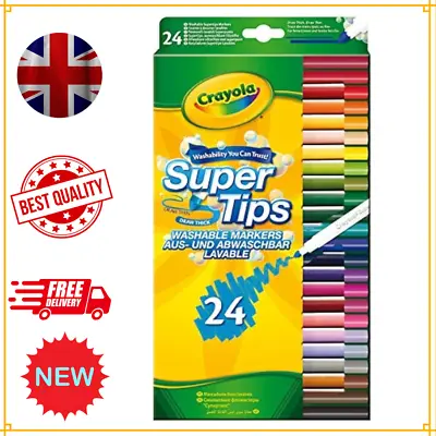 CRAYOLA Supertips Washable Markers Felt Tip Pens In Assorted Colours Pack Of 24 • £6.88