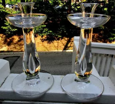 $60 • Buy 2 Vintage Pristine Val St. Lambert EMPIRE Controlled Bubble Candlesticks