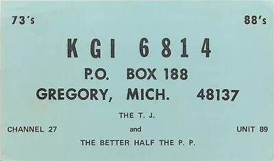 TJ & The Better Half Ham Radio KGI6814 Gregory Michigan MI QSL Card Postcard • $8.99