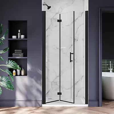 ELEGANT Pivot Bifold Shower Door Clear Shower Glass Panel Matte Black Finish • $240.99