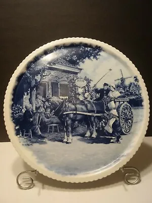 JC Van Hunnik Delft Blauw Hand-decorated Horse & Buggy Wedding Plate 12 3/4 Holl • $12.95