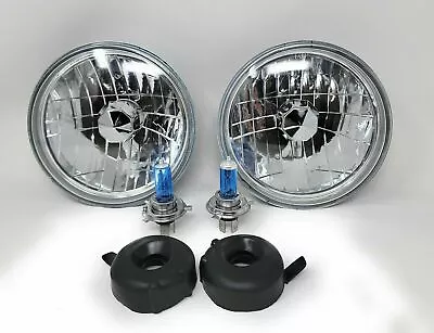 7  Round Halogen Conversion Chrome Housing Diamond Headlights Replacement Glass • $37.99