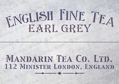 Earl Grey STENCIL CRATE Panels CEG Vintage London Tea England SUPERIOR 250MYLAR • £8