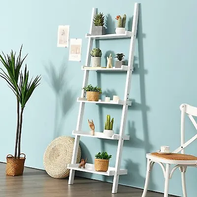 5-Tier Storage Shelves Ladder Bookshelf Industrial Bookcase Metal Step Wall Rack • £49.95