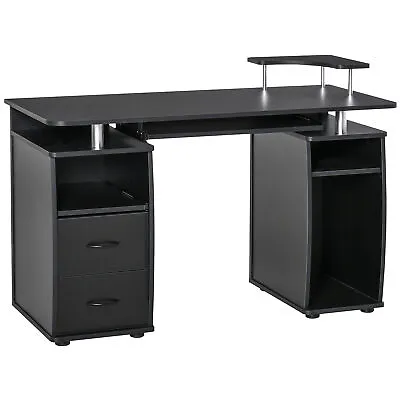 HOMCOM Computer Office Desk Table Workstation W/  Keyboard Tray Drawer Black • £95.99