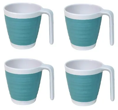 4pc Melamine Mugs Set Tableware Cup With Handle Blue For BBQ Caravan Motorhome • £16.99