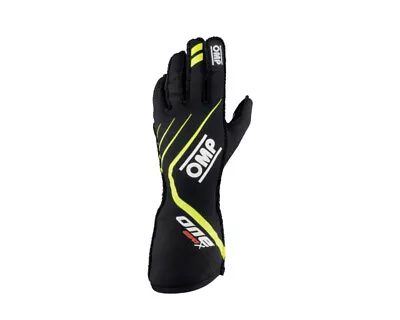 OMP Racing One Evo X Gloves Black/Fluorescent Yellow - Size S (Fia 8856-2018) • $239.30