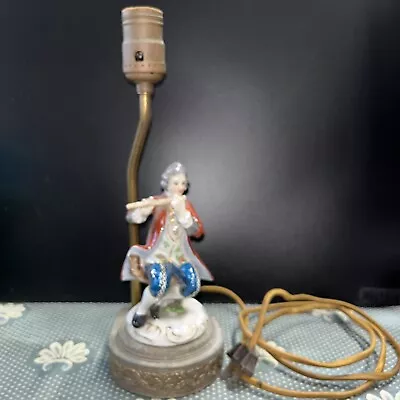 French Porcelain Figural Man Musician Brass Base Lamp 13  • $60