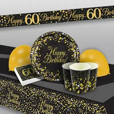 Black Gold Age 60 60th Birthday Decorations Banner Bunting Balloons Tableware • £4.25