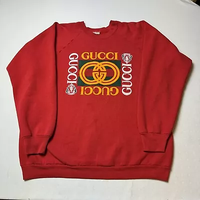 Vintage 90s Gucci Bootleg Sweatshirt Pullover Sweater Red Mens XL • $129.98