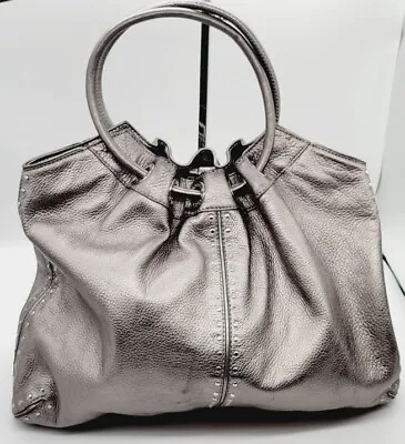 Michael Kors Astor Ring Handbag Pebbled Leather Studded Tote Metallic Silver • $80.10