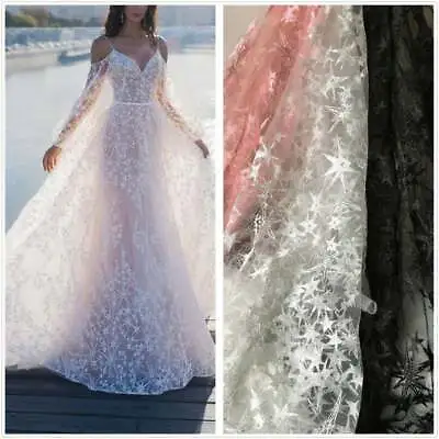 Star Pattern Embroidered Tulle Mesh Lace Fabric DIY Party Gowns Sold By The Yard • $14.60