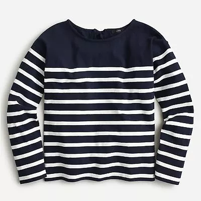 NWT J. CREW COTTON MARINER CLOTH BOW BACK TOP In STRIPE NAVY WHITE Size L • $39.99